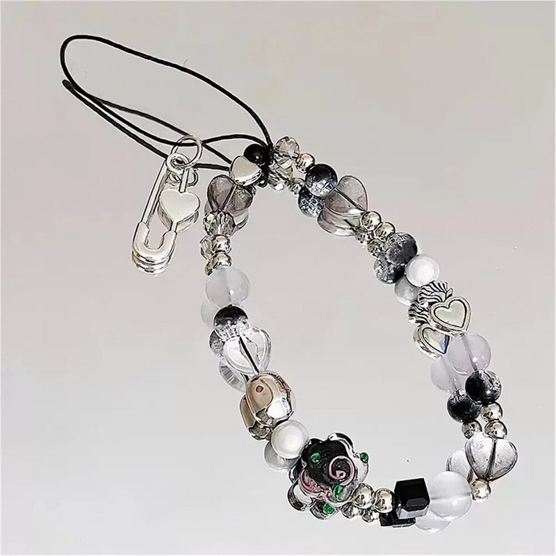 Girly Love Heart Purpura Rozā kulons Tālruņa ķēde Pret Lost Siksna Akrila Abacus Pērlītēm