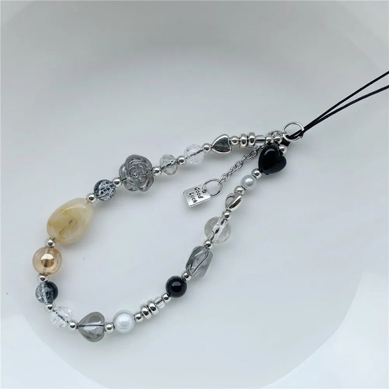 Girly Love Heart Purpura Rozā kulons Tālruņa ķēde Pret Lost Siksna Akrila Abacus Pērlītēm