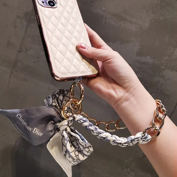 Κλειδί θήκης τσάντας για τηλέφωνο Αντι-χαμένο κορδόνι για κινητά τηλέφωνα Μεταξωτό κασκόλ Κρεμαστό χέρι αλυσίδα Πλεκτό φιόγκο Μεταλλικό μενταγιόν
