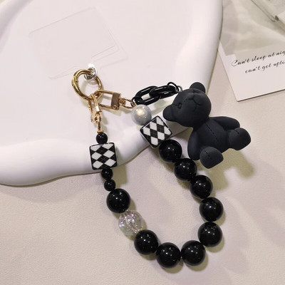 Mobilā tālruņa auklas slēdzenes ķēdes līnija ar skavu sieviešu kristāla apaļo lodīšu rokassprādzes kulonam plaukstas virves manuālai pērlīšu auklai