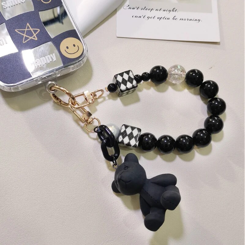 Mobilā tālruņa auklas slēdzenes ķēdes līnija ar skavu sieviešu kristāla apaļo lodīšu rokassprādzes kulonam plaukstas virves manuālai pērlīšu auklai