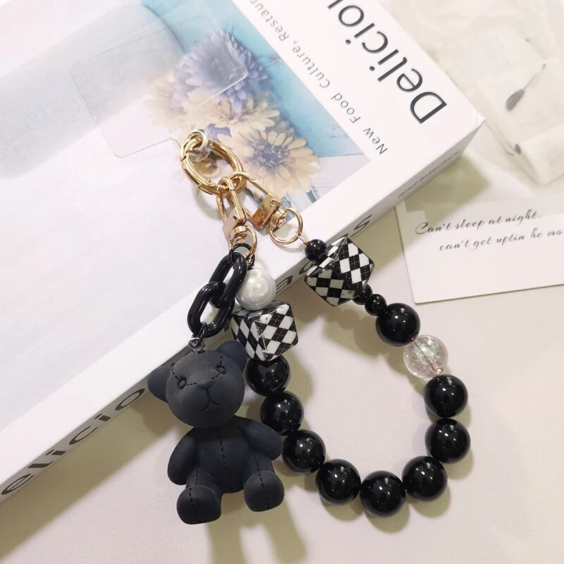 Mobilā tālruņa auklas slēdzenes ķēdes līnija ar skavu sieviešu kristāla apaļo lodīšu rokassprādzes kulonam plaukstas virves manuālai pērlīšu auklai