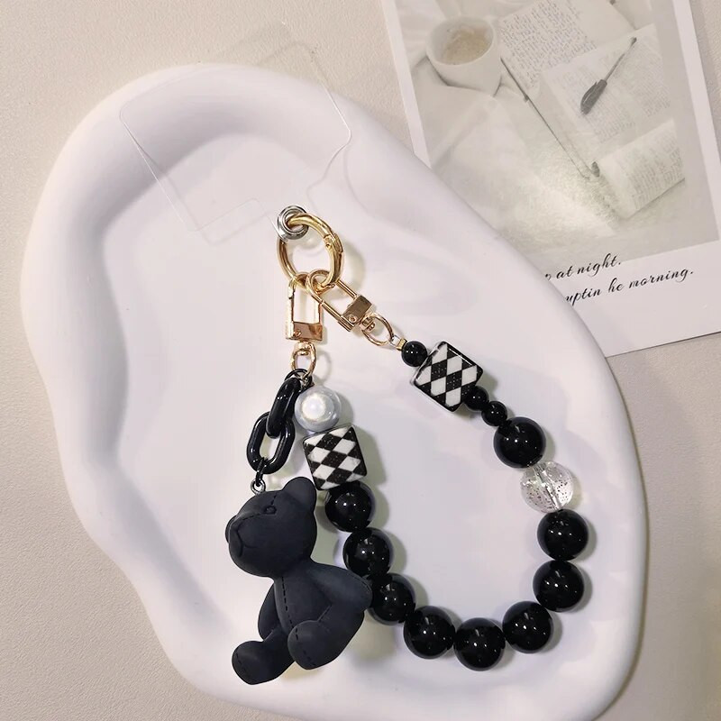 Mobilā tālruņa auklas slēdzenes ķēdes līnija ar skavu sieviešu kristāla apaļo lodīšu rokassprādzes kulonam plaukstas virves manuālai pērlīšu auklai