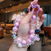 Κινητό τηλέφωνο Lanyard Women Fairy Crystal Wrist Crack Bead Διπλή Αλυσίδα Διαφανές Bead Lanyard Style Anti Loss μενταγιόν