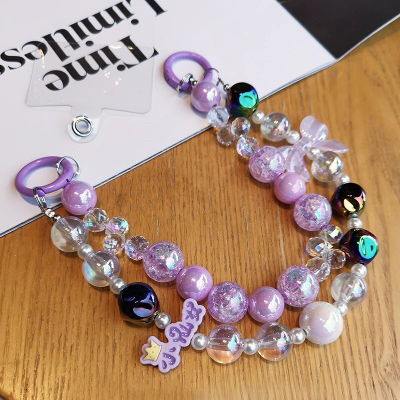 Κινητό τηλέφωνο Lanyard Women Fairy Crystal Wrist Crack Bead Διπλή Αλυσίδα Διαφανές Bead Lanyard Style Anti Loss μενταγιόν