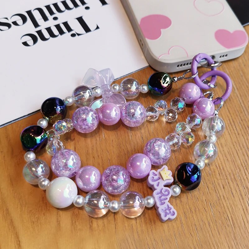 Κινητό τηλέφωνο Lanyard Women Fairy Crystal Wrist Crack Bead Διπλή Αλυσίδα Διαφανές Bead Lanyard Style Anti Loss μενταγιόν