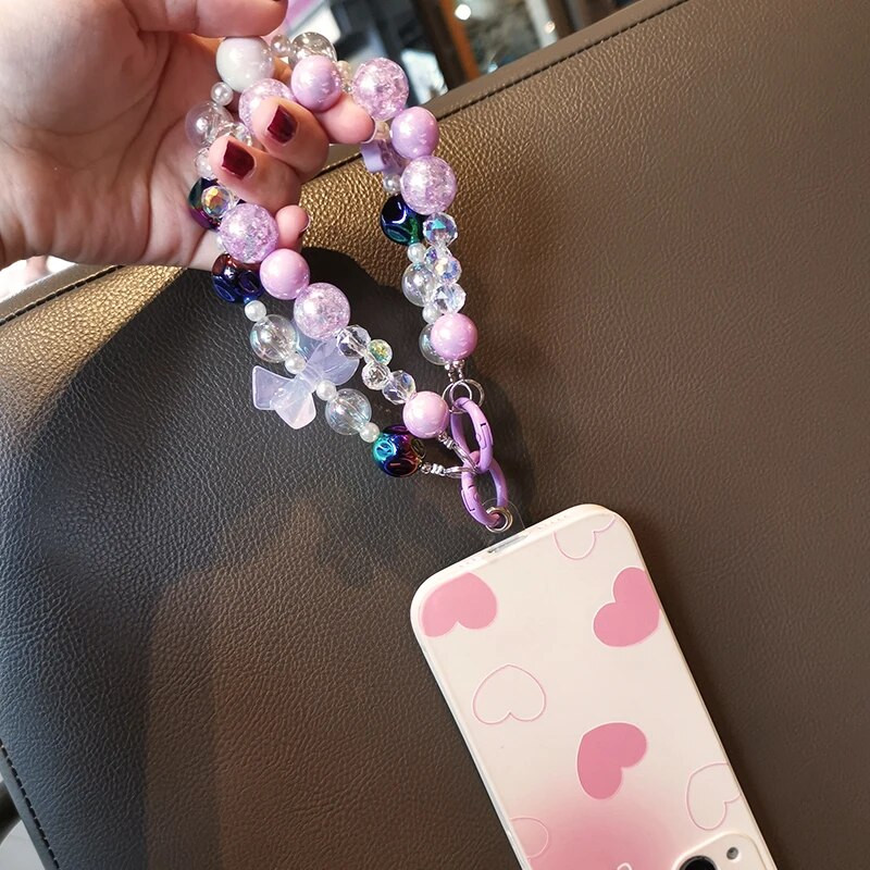 Κινητό τηλέφωνο Lanyard Women Fairy Crystal Wrist Crack Bead Διπλή Αλυσίδα Διαφανές Bead Lanyard Style Anti Loss μενταγιόν
