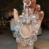 Κοντή θήκη τηλεφώνου Universal Anti Loss Landyard Λουράκι κινητού τηλεφώνου Αλυσίδα καρπού Πολύχρωμες στρογγυλές χάντρες Χειροποίητο μενταγιόν με μαργαριτάρι με χάντρες