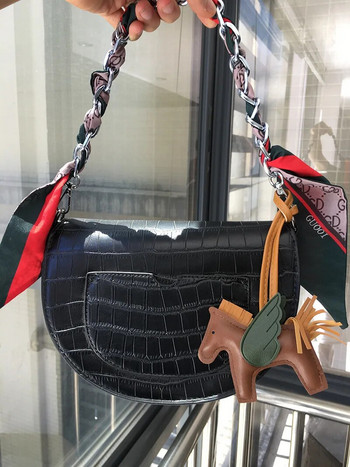 Μεταξωτό κασκόλ Κορδέλα τσάντα αξεσουάρ Chain Fashion μαντήλι Μεταλλική αλυσίδα λαβή τσάντα διακόσμηση Φιόγκος Πολυλειτουργική κορδέλα λουράκι