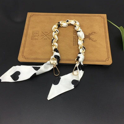 Zīda Šalle Lente Rokassomu Aksesuāri Ķēde Mode Šalle Metāla Ķēdes Rokturis Somas dekors Bow Daudzfunkcionāla Lente Rokassomas siksna