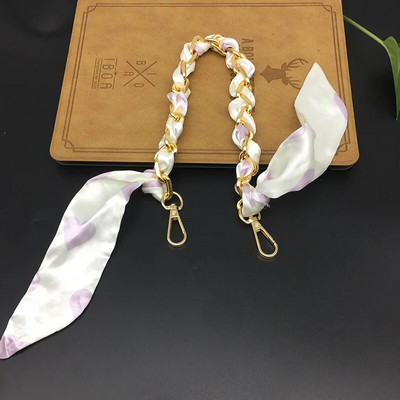 Zīda Šalle Lente Rokassomu Aksesuāri Ķēde Mode Šalle Metāla Ķēdes Rokturis Somas dekors Bow Daudzfunkcionāla Lente Rokassomas siksna