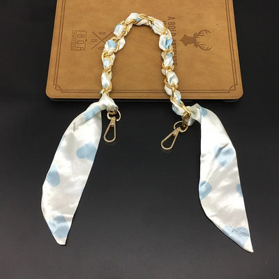 Zīda Šalle Lente Rokassomu Aksesuāri Ķēde Mode Šalle Metāla Ķēdes Rokturis Somas dekors Bow Daudzfunkcionāla Lente Rokassomas siksna