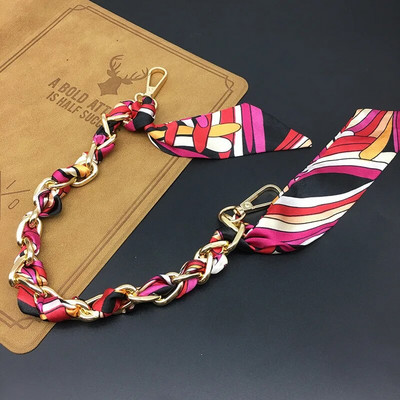 Zīda Šalle Lente Rokassomu Aksesuāri Ķēde Mode Šalle Metāla Ķēdes Rokturis Somas dekors Bow Daudzfunkcionāla Lente Rokassomas siksna