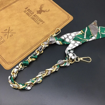 Zīda Šalle Lente Rokassomu Aksesuāri Ķēde Mode Šalle Metāla Ķēdes Rokturis Somas dekors Bow Daudzfunkcionāla Lente Rokassomas siksna