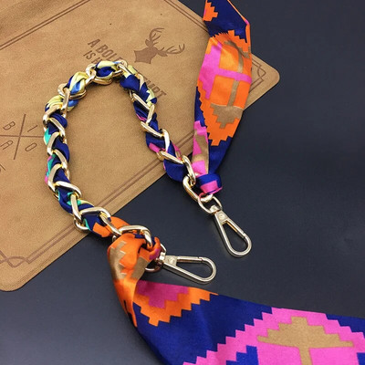 Zīda Šalle Lente Rokassomu Aksesuāri Ķēde Mode Šalle Metāla Ķēdes Rokturis Somas dekors Bow Daudzfunkcionāla Lente Rokassomas siksna