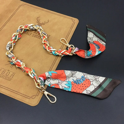 Zīda Šalle Lente Rokassomu Aksesuāri Ķēde Mode Šalle Metāla Ķēdes Rokturis Somas dekors Bow Daudzfunkcionāla Lente Rokassomas siksna