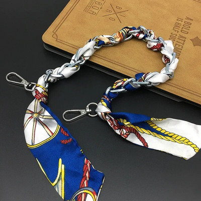 Zīda Šalle Lente Rokassomu Aksesuāri Ķēde Mode Šalle Metāla Ķēdes Rokturis Somas dekors Bow Daudzfunkcionāla Lente Rokassomas siksna