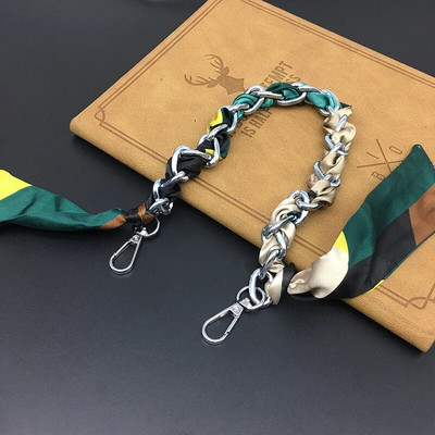 Zīda Šalle Lente Rokassomu Aksesuāri Ķēde Mode Šalle Metāla Ķēdes Rokturis Somas dekors Bow Daudzfunkcionāla Lente Rokassomas siksna