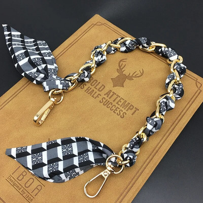 Zīda Šalle Lente Rokassomu Aksesuāri Ķēde Mode Šalle Metāla Ķēdes Rokturis Somas dekors Bow Daudzfunkcionāla Lente Rokassomas siksna