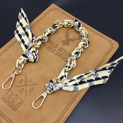 Zīda Šalle Lente Rokassomu Aksesuāri Ķēde Mode Šalle Metāla Ķēdes Rokturis Somas dekors Bow Daudzfunkcionāla Lente Rokassomas siksna