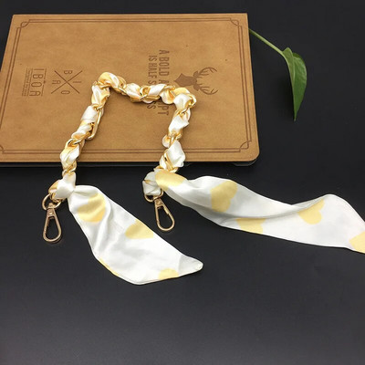Zīda Šalle Lente Rokassomu Aksesuāri Ķēde Mode Šalle Metāla Ķēdes Rokturis Somas dekors Bow Daudzfunkcionāla Lente Rokassomas siksna