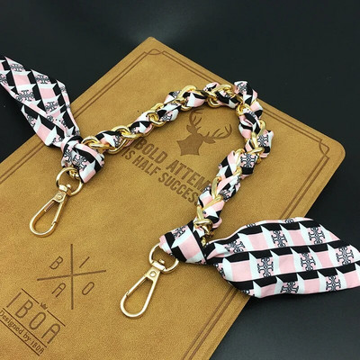 Zīda Šalle Lente Rokassomu Aksesuāri Ķēde Mode Šalle Metāla Ķēdes Rokturis Somas dekors Bow Daudzfunkcionāla Lente Rokassomas siksna