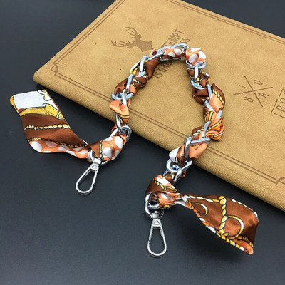 Zīda Šalle Lente Rokassomu Aksesuāri Ķēde Mode Šalle Metāla Ķēdes Rokturis Somas dekors Bow Daudzfunkcionāla Lente Rokassomas siksna