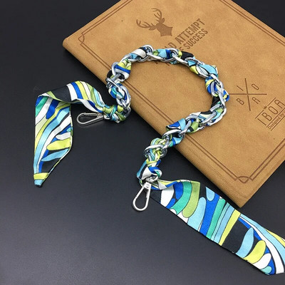 Zīda Šalle Lente Rokassomu Aksesuāri Ķēde Mode Šalle Metāla Ķēdes Rokturis Somas dekors Bow Daudzfunkcionāla Lente Rokassomas siksna