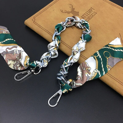 Zīda Šalle Lente Rokassomu Aksesuāri Ķēde Mode Šalle Metāla Ķēdes Rokturis Somas dekors Bow Daudzfunkcionāla Lente Rokassomas siksna