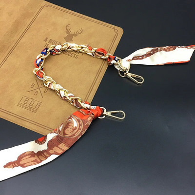 Zīda Šalle Lente Rokassomu Aksesuāri Ķēde Mode Šalle Metāla Ķēdes Rokturis Somas dekors Bow Daudzfunkcionāla Lente Rokassomas siksna