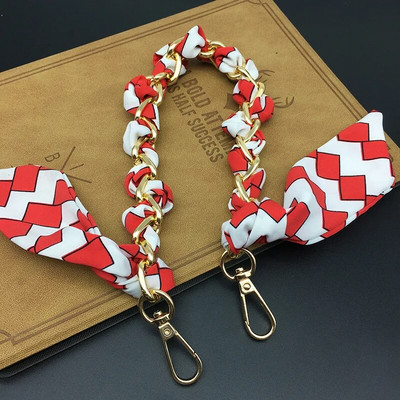 Zīda Šalle Lente Rokassomu Aksesuāri Ķēde Mode Šalle Metāla Ķēdes Rokturis Somas dekors Bow Daudzfunkcionāla Lente Rokassomas siksna