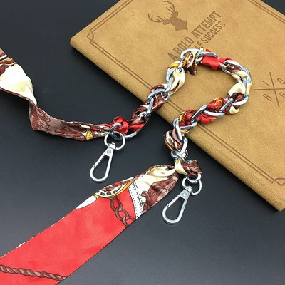 Zīda Šalle Lente Rokassomu Aksesuāri Ķēde Mode Šalle Metāla Ķēdes Rokturis Somas dekors Bow Daudzfunkcionāla Lente Rokassomas siksna