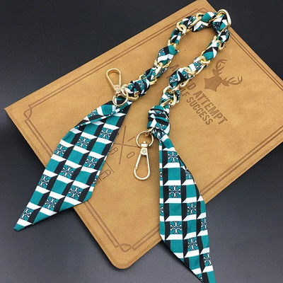 Zīda Šalle Lente Rokassomu Aksesuāri Ķēde Mode Šalle Metāla Ķēdes Rokturis Somas dekors Bow Daudzfunkcionāla Lente Rokassomas siksna