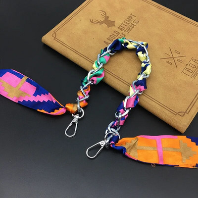 Zīda Šalle Lente Rokassomu Aksesuāri Ķēde Mode Šalle Metāla Ķēdes Rokturis Somas dekors Bow Daudzfunkcionāla Lente Rokassomas siksna