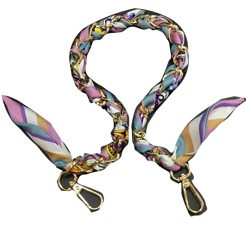 Zīda Šalle Lente Rokassomu Aksesuāri Ķēde Mode Šalle Metāla Ķēdes Rokturis Somas dekors Bow Daudzfunkcionāla Lente Rokassomas siksna