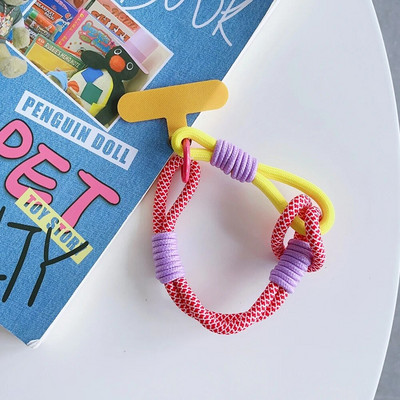 Jauns pītas mobilā tālruņa virves siksnas piekarināmās ķēdes gredzena vads ar ielāpu plaukstas siksniņu mobilā tālruņa turētājs, noņemams virves atslēgu piekariņš