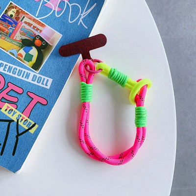 Jauns pītas mobilā tālruņa virves siksnas piekarināmās ķēdes gredzena vads ar ielāpu plaukstas siksniņu mobilā tālruņa turētājs, noņemams virves atslēgu piekariņš