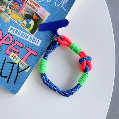 Jauns pītas mobilā tālruņa virves siksnas piekarināmās ķēdes gredzena vads ar ielāpu plaukstas siksniņu mobilā tālruņa turētājs, noņemams virves atslēgu piekariņš