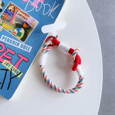 Jauns pītas mobilā tālruņa virves siksnas piekarināmās ķēdes gredzena vads ar ielāpu plaukstas siksniņu mobilā tālruņa turētājs, noņemams virves atslēgu piekariņš