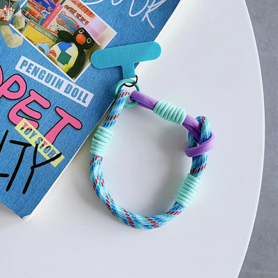 Jauns pītas mobilā tālruņa virves siksnas piekarināmās ķēdes gredzena vads ar ielāpu plaukstas siksniņu mobilā tālruņa turētājs, noņemams virves atslēgu piekariņš