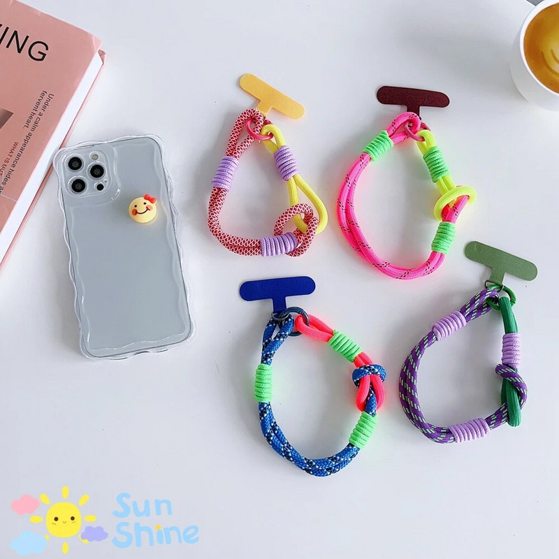 Jauns pītas mobilā tālruņa virves siksnas piekarināmās ķēdes gredzena vads ar ielāpu plaukstas siksniņu mobilā tālruņa turētājs, noņemams virves atslēgu piekariņš