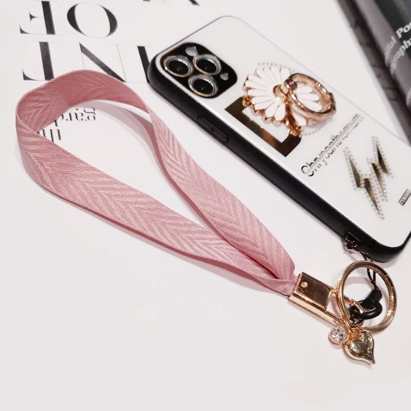 Mobilā tālruņa aukla sieviešu plaukstas virve plata auduma īsa štrope siksniņa kulonu apvalka rotājumi pārnēsājams noņemams atslēgu piekariņš