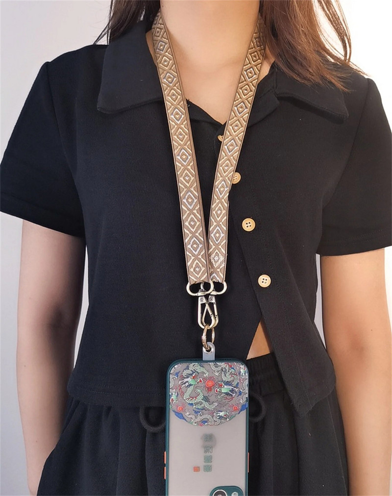 Virves kaklarota mobilajam tālrunim pret pazaudēšanu, retro izšūšana, regulējama siksniņa kaklarota ar vadu tālruņa drošības saiti iPhone 14