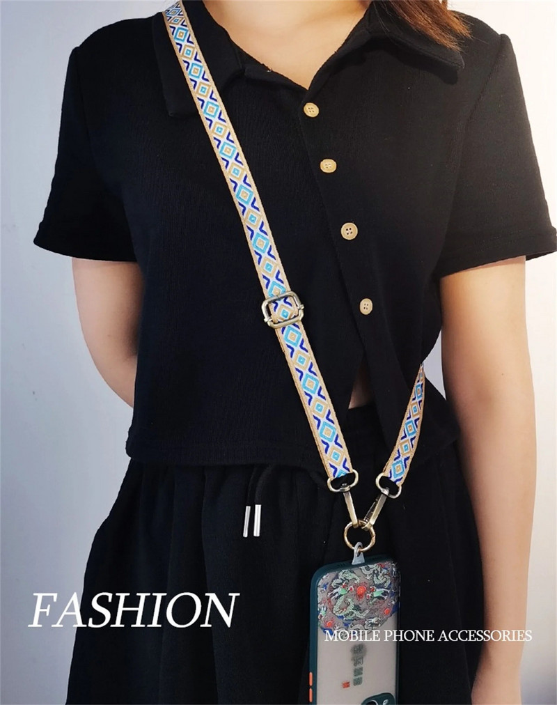 Virves kaklarota mobilajam tālrunim pret pazaudēšanu, retro izšūšana, regulējama siksniņa kaklarota ar vadu tālruņa drošības saiti iPhone 14