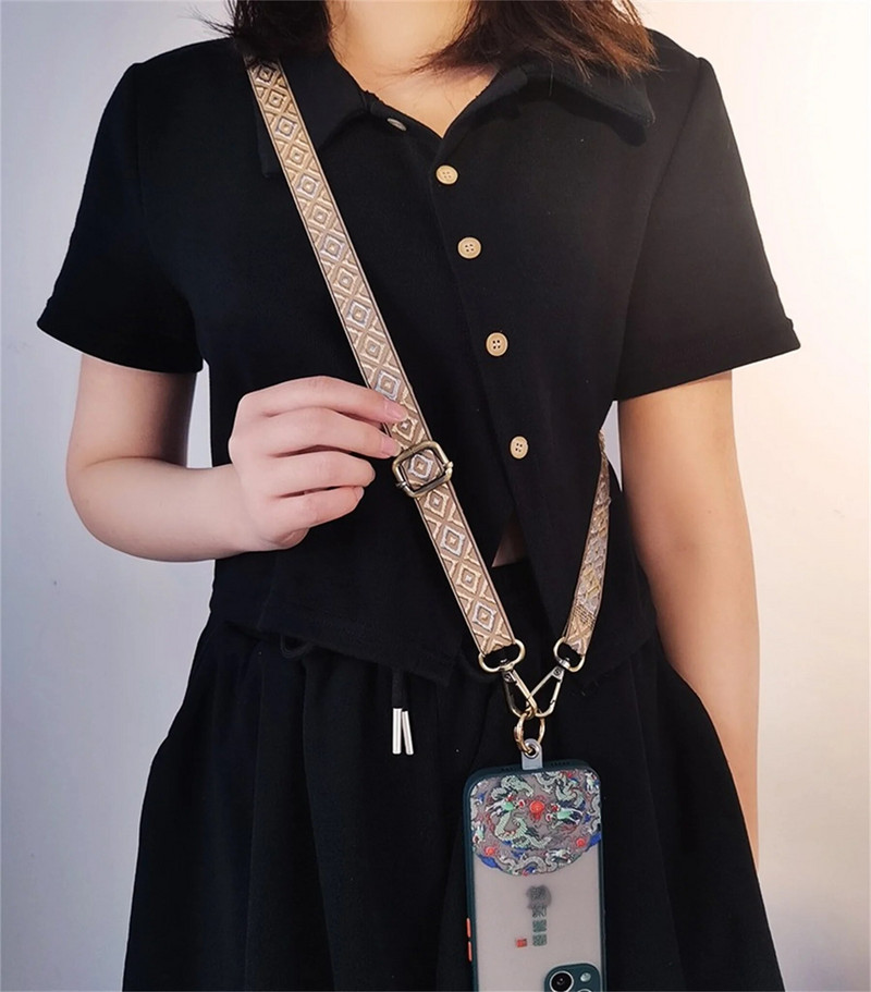 Virves kaklarota mobilajam tālrunim pret pazaudēšanu, retro izšūšana, regulējama siksniņa kaklarota ar vadu tālruņa drošības saiti iPhone 14