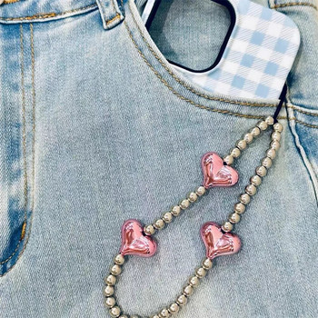 Μοντέρνο μενταγιόν με αλυσίδα τηλεφώνου πεταλούδα ροζ καρδιά για iPhone Samsung Universal αξεσουάρ Χαριτωμένο σχοινί κρεμαστού τηλεφώνου για κορίτσι Εβραίο