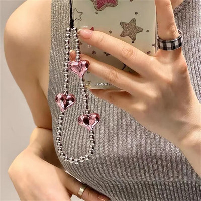 Pink Heart Butterfly telefonlánc Trendi medál iPhone-hoz Samsung univerzális tartozékok Aranyos telefon akasztókötél Zsidó lánynak