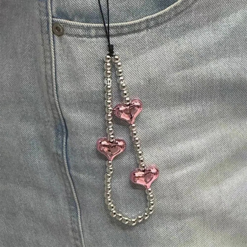 Lanț de telefon cu fluture inimă roz pandantiv la modă pentru iPhone Accesorii universale Samsung Funie drăguță pentru agățat telefon pentru fetiță evreică
