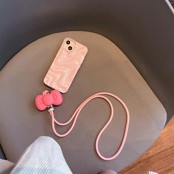 Универсално колие Корейски мобилен телефон Crossbody розов лък силиконова каишка за iPhone 14 13 12 15 Pro Max Samsung Flip 3 4 верига