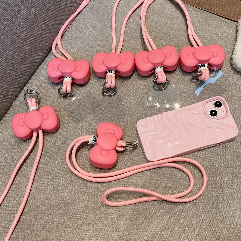 Universalus karoliai Korėjos mobilusis telefonas Crossbody Pink Bow silikoninis dirželis, skirtas iPhone 14 13 12 15 Pro Max Samsung Flip 3 4 grandinėle
